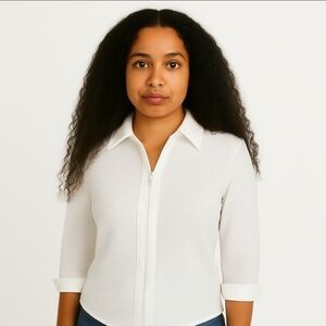 Como Vintage White Textured Blouse Size Med